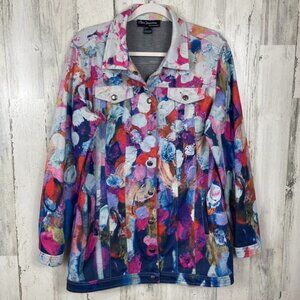 Claire Desjardins floral watercolor shacket jacket shirt M artsy art to wear